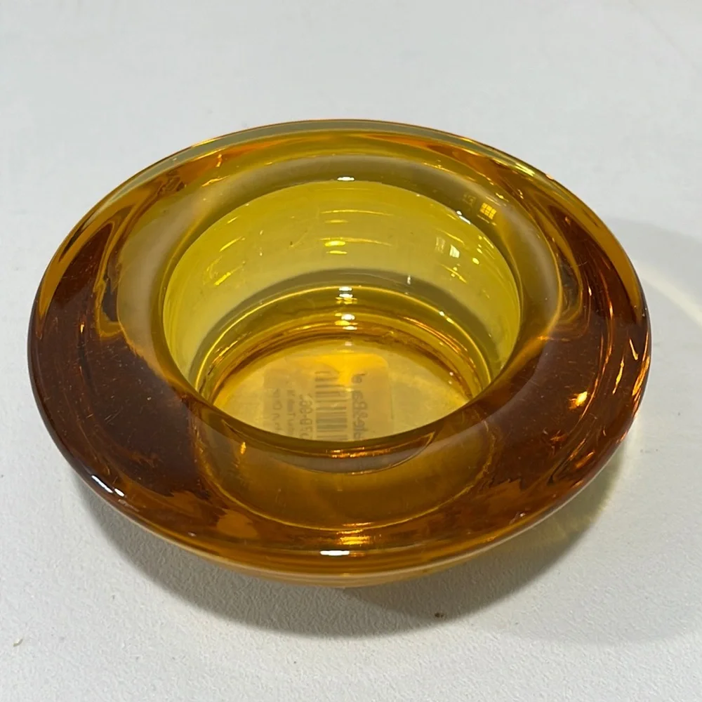 Crate & Barrel Candle Holders Yellow Amber Glass Votive Tealight Set of 6